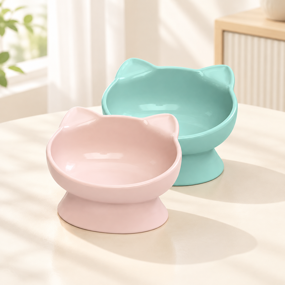 Kawaii Raised Cat Bowl Set