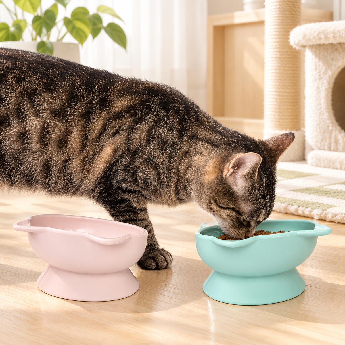 Kawaii Raised Cat Bowl Set