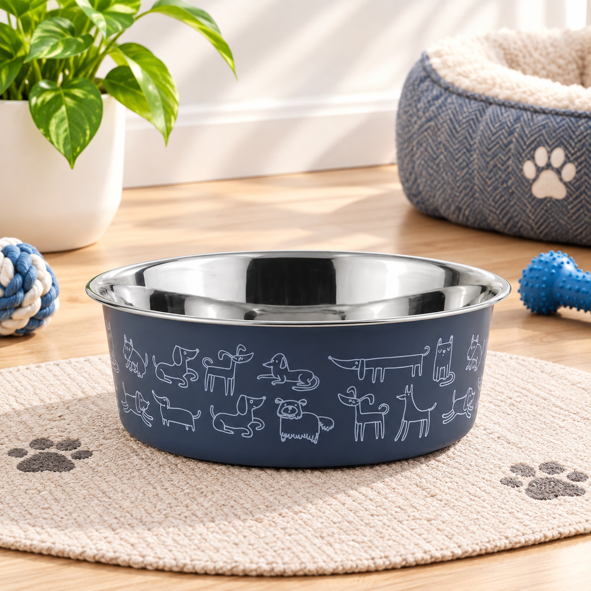 Kawaii Navy Stainless Steel Pet Bowl