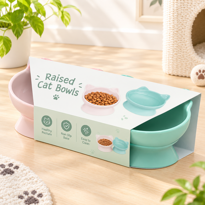 Kawaii Raised Cat Bowl Set