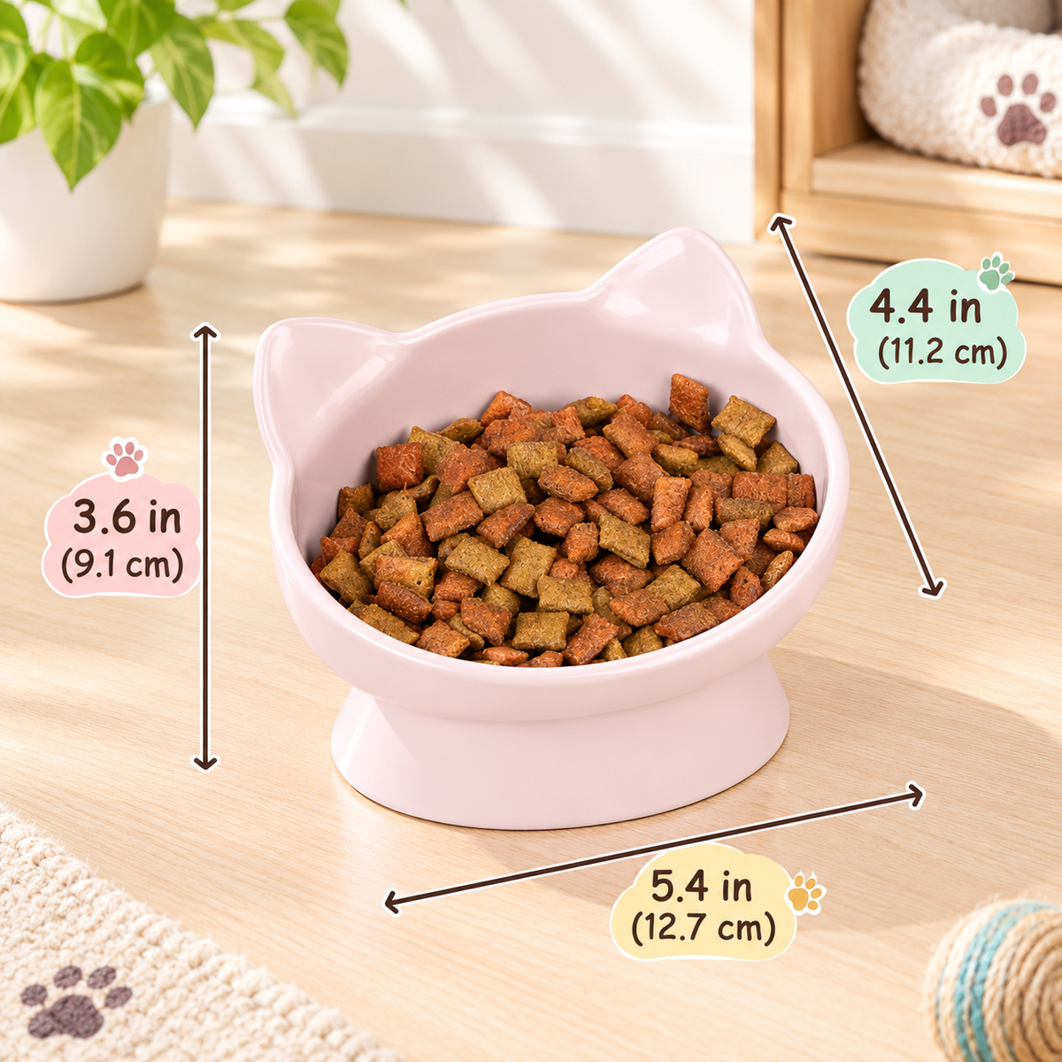 Kawaii Raised Cat Bowl Set